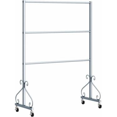 Imagem de Cabide De Roupas De Metal Underwear Display Rack Com Rodas, Moderno Criativo 3 Camadas De Chão Em Pé Bra Shorts Organizer, Boutique Socks Pijamas Show Rack, Silvery, 120 * 40 * 130cm
