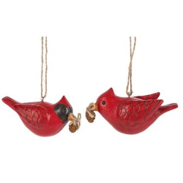 Imagem de Ganz Decoração de Natal festiva de arte popular do meio-oeste, vermelho e preto, 9 x 5 cm, enfeite de Natal decorativo de resina, conjunto de 2, cardeais de Natal