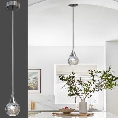 Imagem de 1-Pendente de Ilha de Cozinha, Globo de Cristal Prateado Cromado Luzes Penduradas no Teto, Lâmpada LED Haste de Metal Teto Medusa Iluminação Pendente para Cozinha, Sala de Jantar, Bar