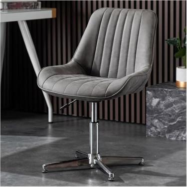 Imagem de Cadeira De Escritório Com Pernas Cruzadas Sem Rodas Giratória Cadeira De Tarefa Para Sala De Estar Cadeira De Maquiagem De Lazer Acolchoada Em Tecido Ergonômico Com Encos, Pu Gray, Gray
