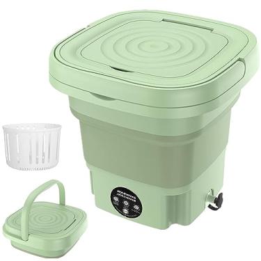 Imagem de Máquina de lavar portátil, mini lavadora dobrável de 8L e secadora combo com 3 modos de limpeza profunda para roupas íntimas, roupas de bebê, apartamentos de máquina de lavar pequena, acampamento, trailer, viagem lavanderia verde