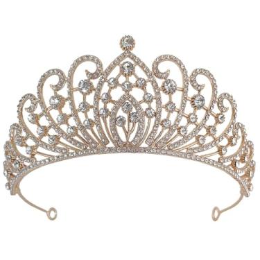 Imagem de Lurrose Coroa para Mulheres: Coroa E Tiara de Rainha Barroca - Faixa de Cabeça Com Strass - Tiaras de Princesa para Casamento, Aniversário E Festa de Baile (dourada)