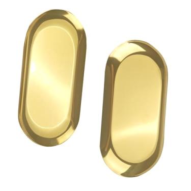 Imagem de 2 bandejas douradas de aço inoxidável, 17 x 8 x 0,10 cm para decoração, bandeja de servir pequena versátil para festas, buffet, perfume, joias e sobremesas, pratos dourados ovais longos espessos