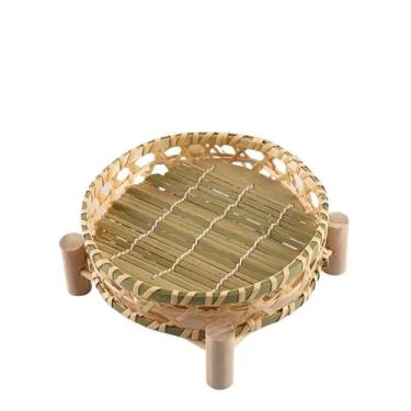 Imagem de Tigela de bambu trançada, cesta de armazenamento artesanal para frutas, lanches e decoração para casa(Bamboo Strip 18+16)