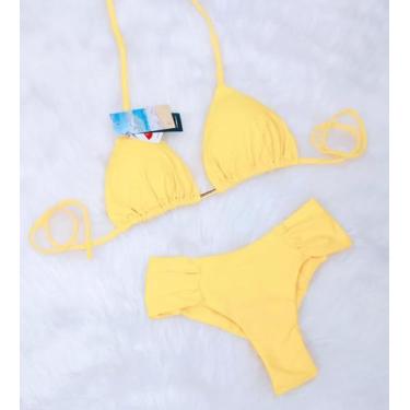 Imagem de Biquini Cortininha Com Calcinha Fio Duplo Borboleta, Amarelo Camaro - 