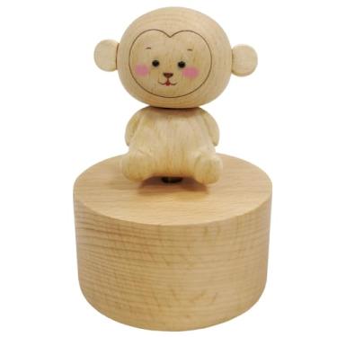 Imagem de Briskfeel Caixa de música de madeira encantadora adoráveis desenhos de animais bonecos musicais giratórios com melodias famosas presentes para aniversário, Natal (macaco B2)
