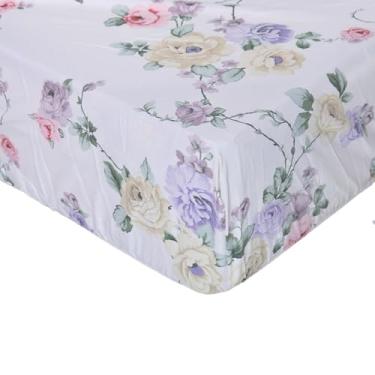 Imagem de Lençol com elástico branco, solteiro, ultramacio, estampa 100% algodão, bolsos profundos, fácil de cuidar