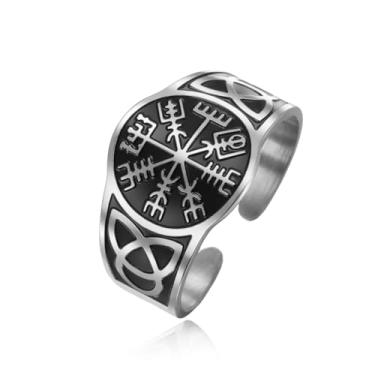 Imagem de Dreamtimes Anéis viking para homens nórdicos viking runas vegvisir vegvisir anel amuleto símbolo nórdico joia vintage para mulheres, Medium, Aço inoxidável, Sem pedra preciosa
