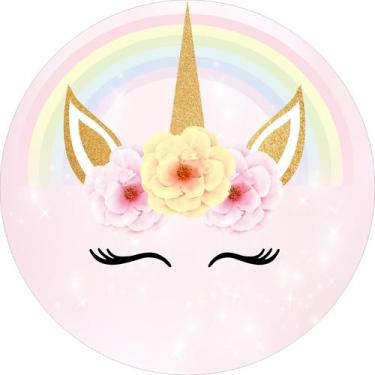 Imagem de Painel de Lona Redondo Unicórnio Flores Glitter - Fabrika de Festa, 18