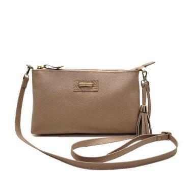 Imagem de Bolsa de Ombro Feminina Couro Legítimo Bolso Interno Alça Regulável Ta