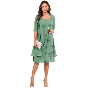 Imagem de Vestido Mother of the Bride Homiily Ruffles de chiffon com jaqueta