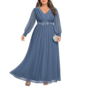 Imagem de Vestido Pinup Fashion Feminino Mother Bride Dusty Blue Chiffon