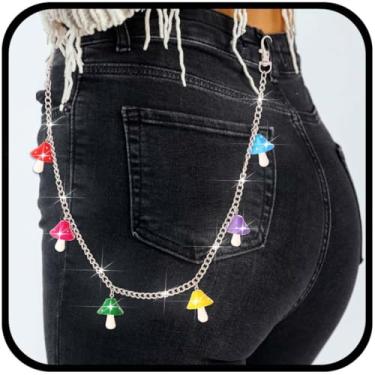 Imagem de Urieo Calça punk Sun Jeans corrente pingente lua corrente carteira ouro corrente estrela gótico metal hip hop bolso corrente para mulheres, one size, liga metálica, Sem Pedra Preciosa