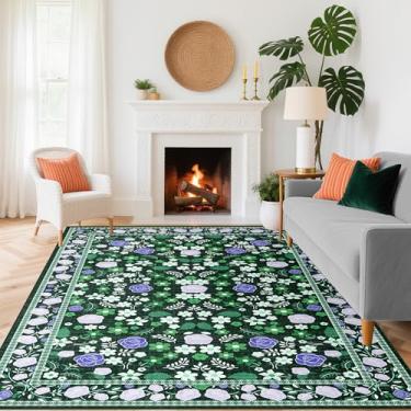 Imagem de FJKJHKGJ Tapetes de área de 1,8 m x 2,5 m laváveis para sala de estar, tapetes antiderrapantes de pelo baixo para quarto, tapete estampado vintage para quarto, sala de jantar, hall de entrada