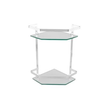 Imagem de Prateleira de Canto para Banheiro, Vidro Incolor, Diamante Polido, 2 Níveis, Suporte de Shampoo, 28x37x20cm, com Parafusos e Buchas