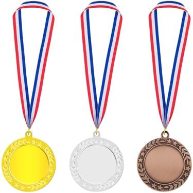 Imagem de Waltool 3 peças de medalhas de prêmio em branco de bronze dourado e prata com fitas de pescoço, troféu personalizado de participação de vencedor de metal, faça seu kit de medalhas para reuniões de