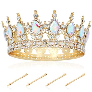 Imagem de inSowni 1 tiara de cabelo com coroa de rainha e strass de princesa, aniversário, casamento, noiva, acessórios para mulheres, meninas, damas de honra, One Size