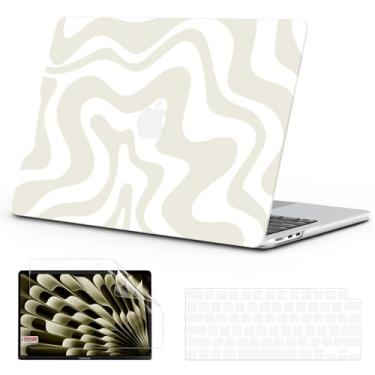 Imagem de B BELK Compatível com MacBook Air 15 polegadas 2025 2024 2023 versão M4 M3 M2 A3241 A3114 A2941, capa protetora de plástico resistente com padrão ondulado + capa de teclado + protetor de tela, bege