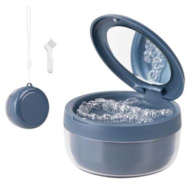 Imagem de Estojo de dentadura, copo de banho à prova de vazamento, recipientes de imersão de dentadura para dentaduras, retentores, estojo de armazenamento protetor de boca, caixa de suporte de limpeza de