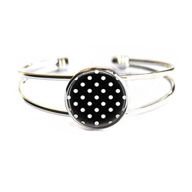 Imagem de Pulseira fashion charmosa, pulseira de bolinhas preto e branco joias de bolinhas arte cúpula de vidro cabochão berloques pulseiras pulseira feminina masculina joias-HZ00223, 10 inch
