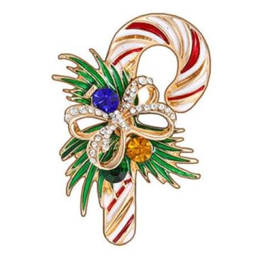 Imagem de Broche de Natal para mulheres, strass de cristal esmaltado, árvore de doces, alfinete de lapela, broches de Natal, acessórios de meia bijuteria de Natal para férias de Natal, Large, Tecido, Sem Pedra