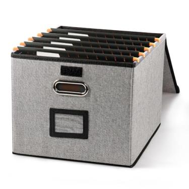 Imagem de Caixa organizadora de arquivos de linho para livros, letras Magzines, álbuns, caixa de armazenamento de arquivos dobrável à prova de poeira com suporte de etiqueta, pasta portátil com controles