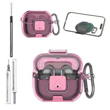 Imagem de Capa para Samsung Galaxy Buds3 FE/Buds3 Pro/Buds 3 com trava segura e suporte de telefone, capa protetora de TPU com chaveiro, cordão e kit de limpeza, antiamarelamento, rosa