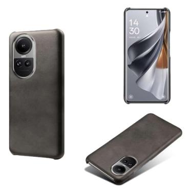 Imagem de Capa para OPPO Reno 10 Pro 5G,Proteção contra quedas,Casca de volta de cor sólida simples,Design de couro de imitação de plástico-Black