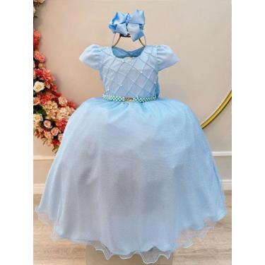Imagem de Vestido Infantil Dama de Honra Longo Azul Claro com Busto Nervura - Fa