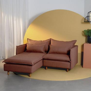 Imagem de Sofá Modular 2 Lugares com Chaise e Pé Madeira Sôma Cabecasa Madeiramadeira Mocha Mousse