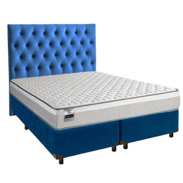 Imagem de Cama + Box Azul e Colchão Molas Ensacadas Queen - Hanover Inducol + Cabeceira