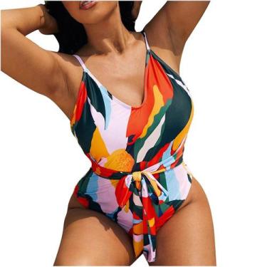 Imagem de Biquíni feminino acolchoado de uma peça plus size com estampa de sobre