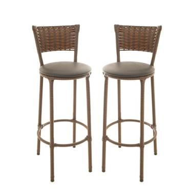 Imagem de KIT 2 Banquetas Alta Encapada Junco ARGILA Area de Lazer Cozinha Balcã