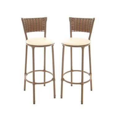 Imagem de KIT 2 Banquetas Alta Encapada Junco ARGILA Area de Lazer Cozinha Balcã