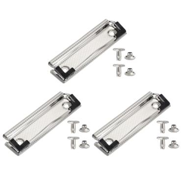 Imagem de PATIKIL Clipes de prancheta de metal de 9 cm, pacote com 3 clipes montáveis de alta aderência, grampo de molas fortes com aderência de borracha e 6 rebites para escritório, casa, prata (xadrez)