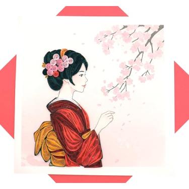 Imagem de GREENHANDSHAKE Kimono Elegance, cartão de felicitações de arte quilling para aniversário, dia dos namorados, dia das mães, aniversário, obrigado, melhore, 15 x 15 cm
