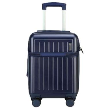 Imagem de Mala de Viagem de Bordo 8Kg Zíper EXPANSÍVEL Padrão ANAC Rígida Rodas duplas 360° Porta Copo Cadeado AntiFurto Resistente Espaçosa Entrada USB (Azul-marinho)