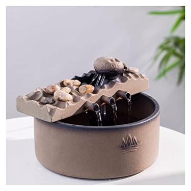 Imagem de XFNVXC Fonte decorativa para uso interno, fonte de mesa, fonte de cachoeira, fonte de mesa de cerâmica para escritório, decoração de casa, inclui máquina de névoa de água e bomba Rockery Fountain Home