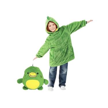 Imagem de Moletom com capuz de pelúcia verde dinossauro para crianças - Lightbek