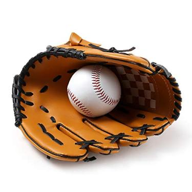 Imagem de Luvas de beisebol luva de beisebol grossa tecida à mão luva de beisebol adulto juvenil para apanhar beisebol para crianças adultos jovens (cor: Brown, tamanho: Adult 12,5")