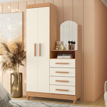 Imagem de Guarda Roupa Solteiro 2 Portas com Cômoda 3 Gavetas com Pés e Espelho New Capri Albatroz