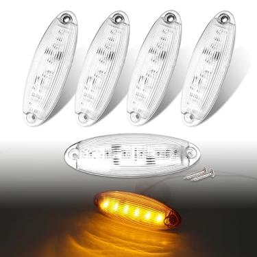 Imagem de TMH 5,8 polegadas 5 peças lente transparente âmbar marcador luzes superiores compatíveis com Freightliner Cascadia (2008-2021) Reboque de caminhão resistente, 6 luzes LED 12V DC Folga/Teto Q6