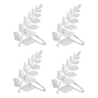 Imagem de Cj 4 Anéis/Argolas de Metal P/Guardanapos Folhagem Prata Royal Decor