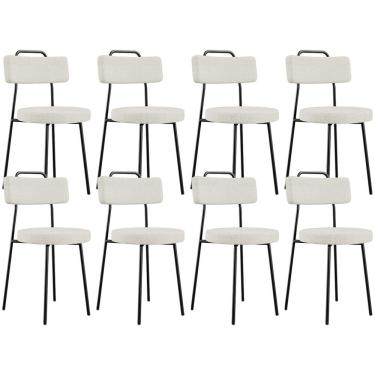 Imagem de Kit 08 Cadeiras Decorativas Estofada Para Sala De Jantar Barcelona L02 Linho Champagne - Lyam