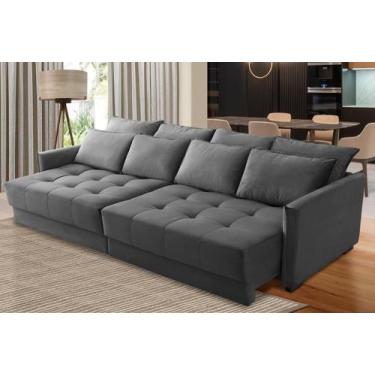 Imagem de Sofá Cama Retrátil e Reclinável 2,50m com Molas Cairo Veludo Cinza Mir