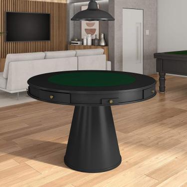 Imagem de Mesa de Jogos Carteado 4 Lugares Bellagio com Gavetas e Tampo Reversível Base Cone com Tecido Preto/Verde G42 - Gran Belo