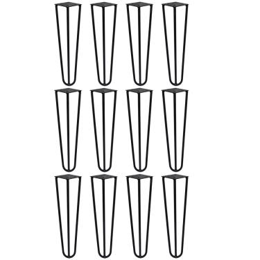 Imagem de Kit 12 Pés de Metal 30 CM Hairpin Legs Mesa de Canto Rack e Puffs Preto G41