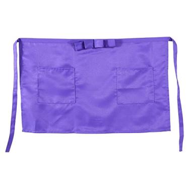 Imagem de Avental de poliéster de meio comprimento unissex tipo laço com bolsos para garçom garçom cozinha barista café equipe feito de 35 algodão 65 poliéster material disponível em 7 cores (roxo)