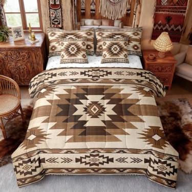 Imagem de Conjunto de cama King Size Bohemian Decor com lençóis, edredom, fronhas, fronhas, 7 peças, étnico, vintage, quadriculado, geométrico, conjunto de edredom para crianças, adolescentes e adultos