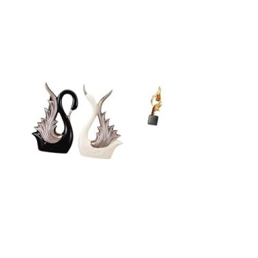 Imagem de Fenteer Estatuetas de Cisne, Escultura de Cerâmica, Arte Abstrata, Estátua, Lembrança Decorativa, Ornamento de Mesa, Estatueta de Resina para Prateleira, Aniv